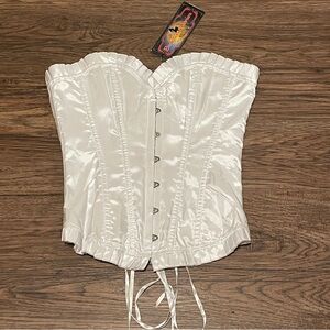NWT Bedroom Stories taffeta LaceUp Burlesque Corset With Boning White Size Small